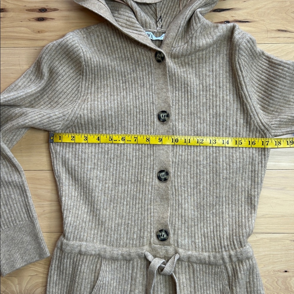 Zara Camel Sweater Stretchy Romper w/Hood and Pockets | Size Medium - Picture 2 of 7